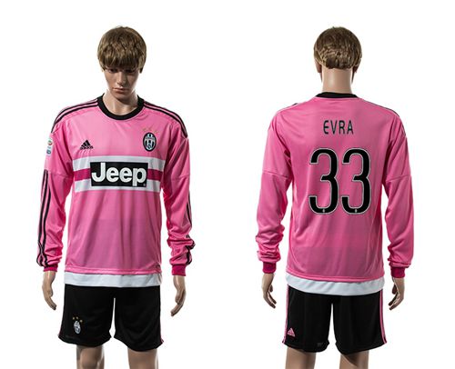Juventus #33 Evra Pink Long Sleeves Soccer Club Jersey